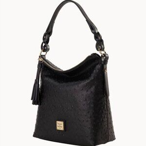 Dooney & Bourke Ostrich Randy Black Leather Shoulder Bag | Red Lining BOSTR2423